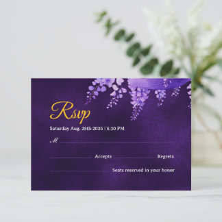 Tarjeta de respuesta de boda Mystic Purple Gold Wi