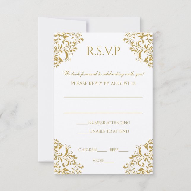 Tarjeta de respuesta de boda - Nadine (Dorado) sob (Anverso)