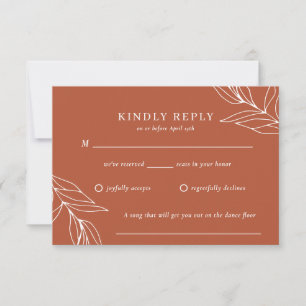 Tarjeta de respuesta de boda naranja quemada tropi