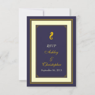Tarjeta de respuesta de boda náutica Navy Gold Sea