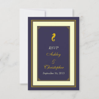 Tarjeta de respuesta de boda náutica Navy Gold Sea