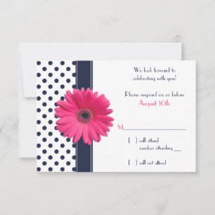 Tarjeta de respuesta de boda Navy White Lunares Ro