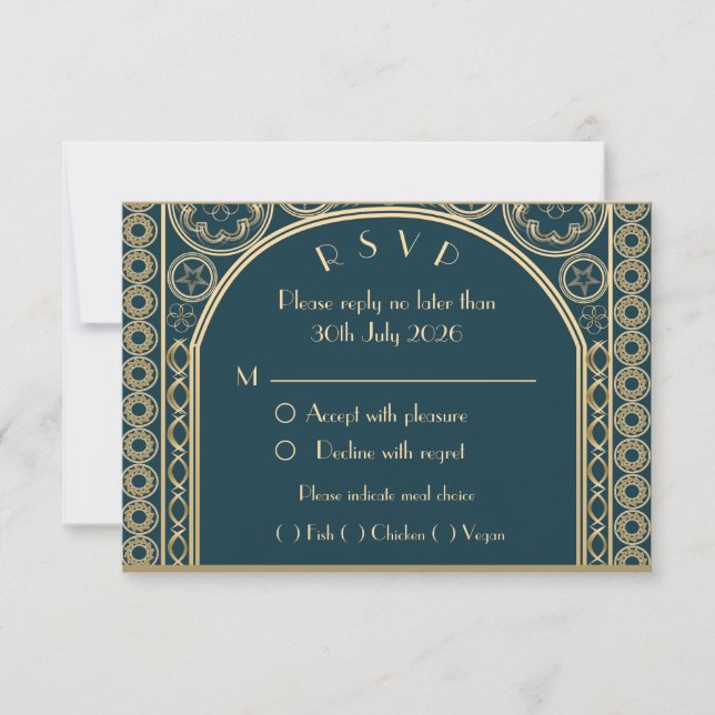 Tarjeta de respuesta de boda - Oro Ornate (Anverso)