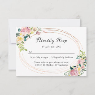 Tarjeta de respuesta de boda oval floral pastel