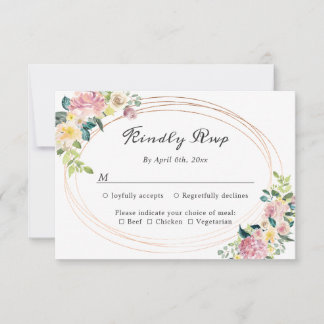 Tarjeta de respuesta de boda oval floral pastel
