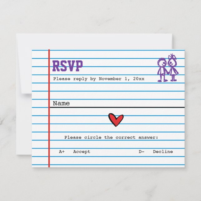 Tarjeta de respuesta de Boda para novios escolares (Anverso)