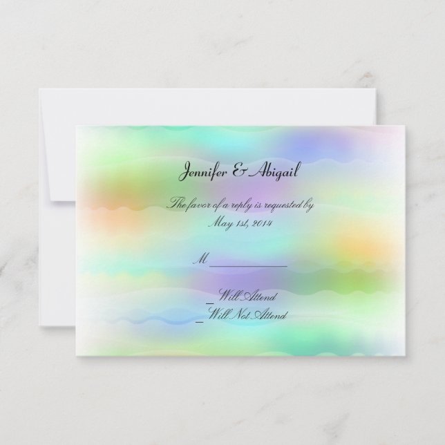 Tarjeta de respuesta de Boda Pastel Rainbow Bride (Anverso)