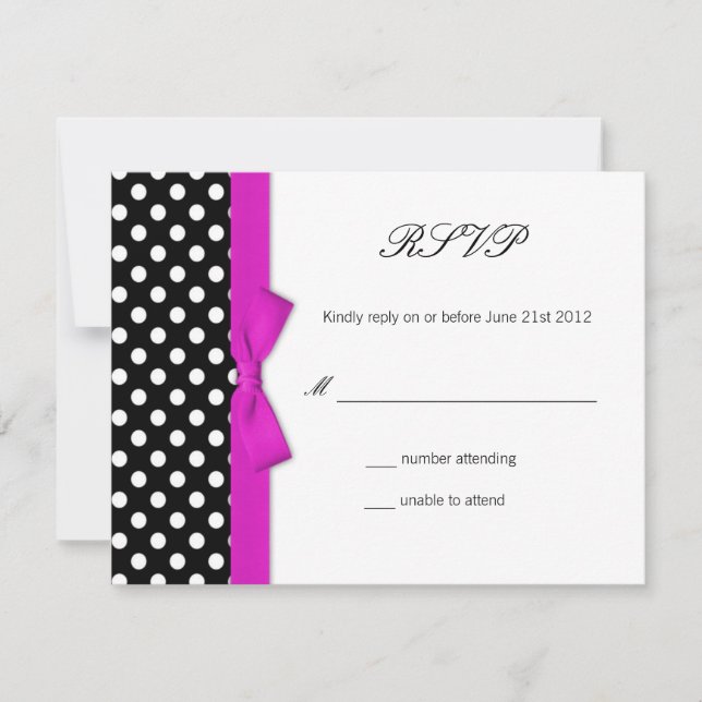 Tarjeta de respuesta de Boda Polka Dot Hot Pink Bo (Anverso)