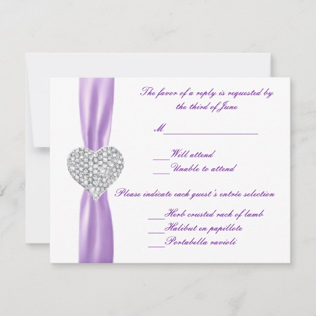 Tarjeta de respuesta de Boda púrpura Diamond Heart (Anverso)