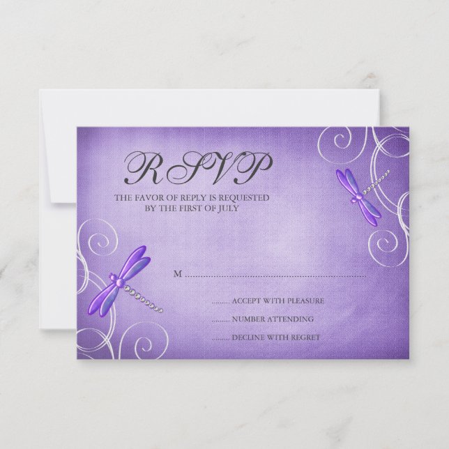 Tarjeta de respuesta de Boda Púrpura Dragonfly Swi (Anverso)