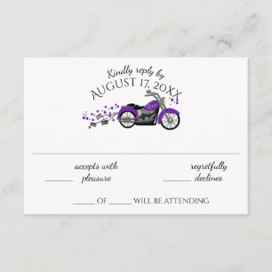 Tarjeta de respuesta de boda púrpura y motocicleta