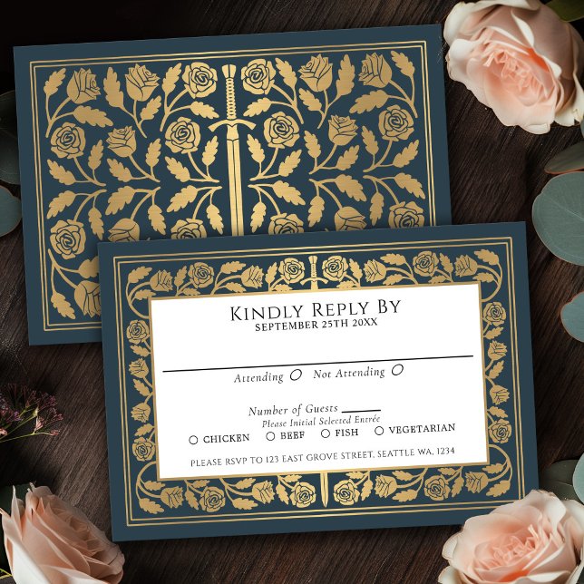 Tarjeta de respuesta de boda real espada medieval  (Subido por el creador)