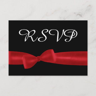 Tarjeta de respuesta de Boda Red Bow y Black RSVP