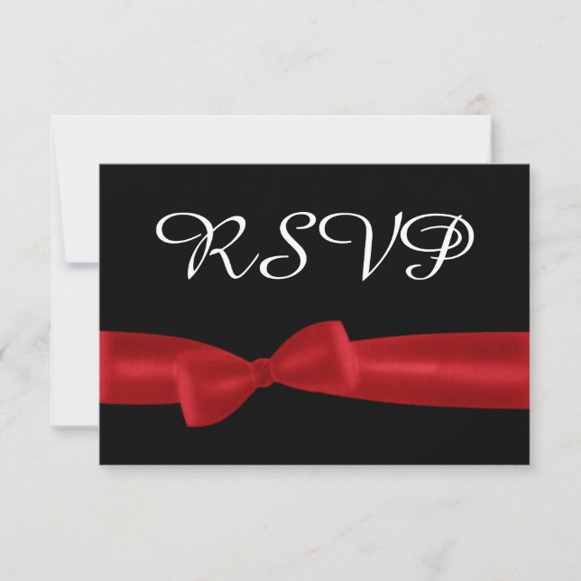 Tarjeta de respuesta de Boda Red Bow y Black RSVP (Anverso)