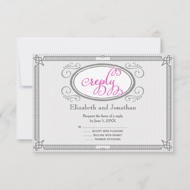 Tarjeta de respuesta de boda retro con raya de col (Anverso)