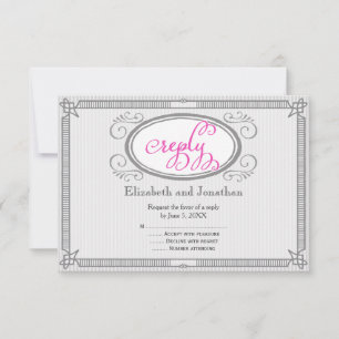 Tarjeta de respuesta de boda retro con raya de col