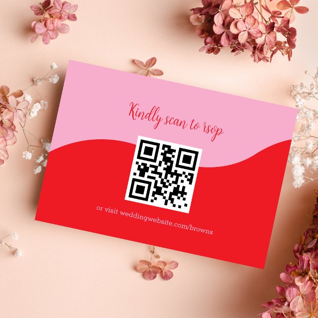 Tarjeta de respuesta de boda retro de neón rosa y  (Subido por el creador)