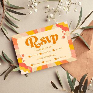 Tarjeta de Respuesta de Boda Retro Groovy Onda Ros