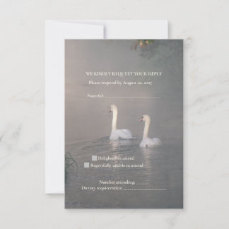 Tarjeta de respuesta de boda romántica de cisne br