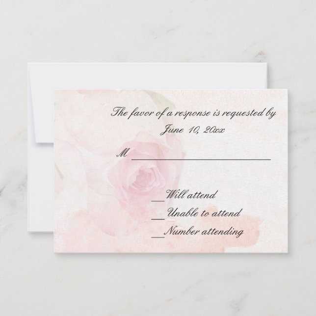 Tarjeta de respuesta de boda | Rosa de Blush con a (Anverso)