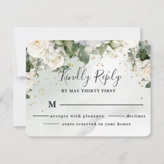 Tarjeta de respuesta de boda Rosa elegante Verde S