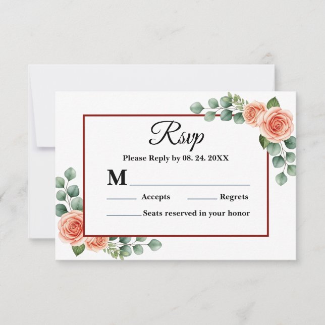 Tarjeta de respuesta de boda rosa melocotón de Bor (Anverso)