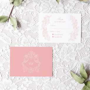Tarjeta de respuesta de boda rosa Victorian Blush