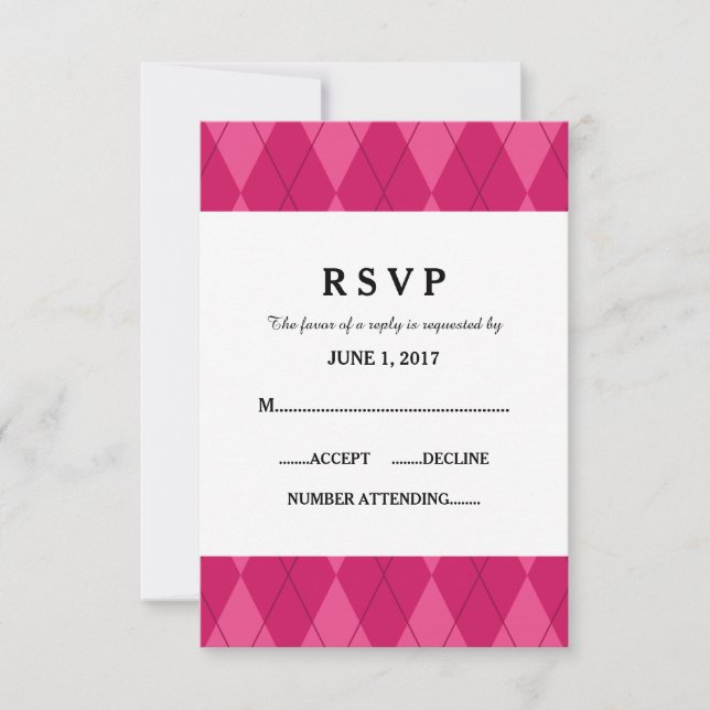 Tarjeta de respuesta de Boda rosado de Argyle (Anverso)