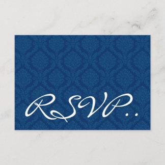 Tarjeta de respuesta de Boda RSVP de Damask azul d