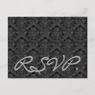 Tarjeta de respuesta de Boda RSVP de Damask negro