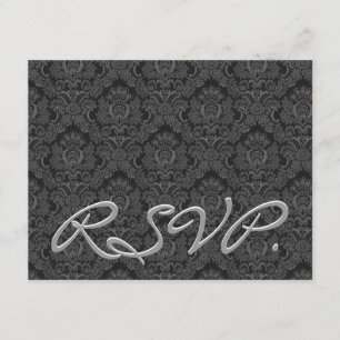 Tarjeta de respuesta de Boda RSVP de Damask negro 