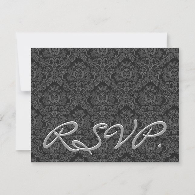 Tarjeta de respuesta de Boda RSVP de Damask negro  (Anverso)