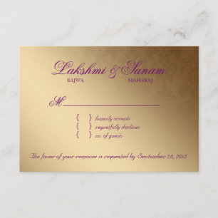 Tarjeta de respuesta de Boda RSVP indio Damask Pur
