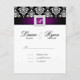Tarjeta de respuesta de boda RSVP Joya Negro Púrpu