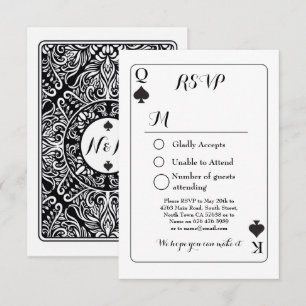 Tarjeta de respuesta de boda RSVP jugando K Q As d