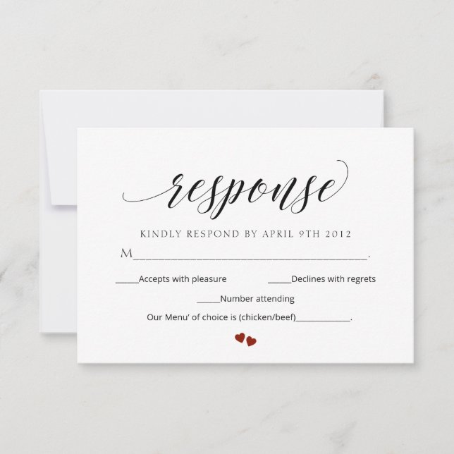 Tarjeta de respuesta de Boda RSVP moderna de escri (Anverso)