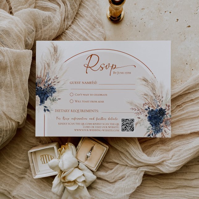 Tarjeta de respuesta de boda rústica boho azul mar (Navy Blue Boho Rustic Wedding Response Card)