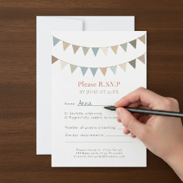 Tarjeta de respuesta de boda rústica bunting neutr