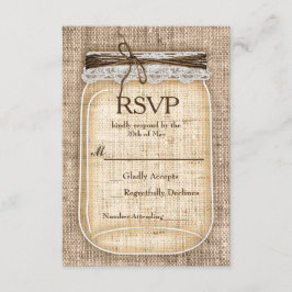 Tarjeta de respuesta de boda rústica con frasco de