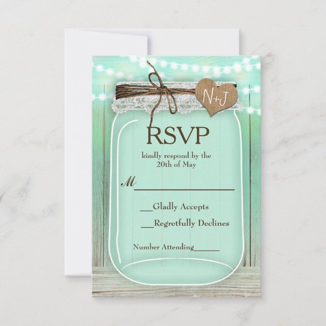Tarjeta de respuesta de boda rústica de frasco de  (Anverso)