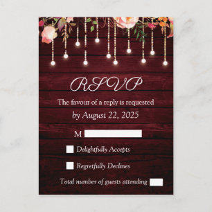 Tarjeta de respuesta de boda rústica de madera con