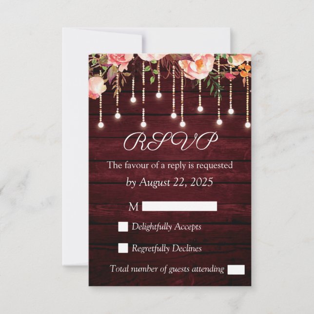 Tarjeta de respuesta de boda rústica de madera con (Anverso)