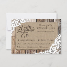 Tarjeta de respuesta de boda rústica de madera Cou