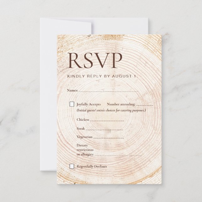 Tarjeta de Respuesta de Boda Rústica en el Bosque  (Anverso)