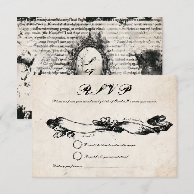Tarjeta de respuesta de boda rústica gótica (Anverso / Reverso)