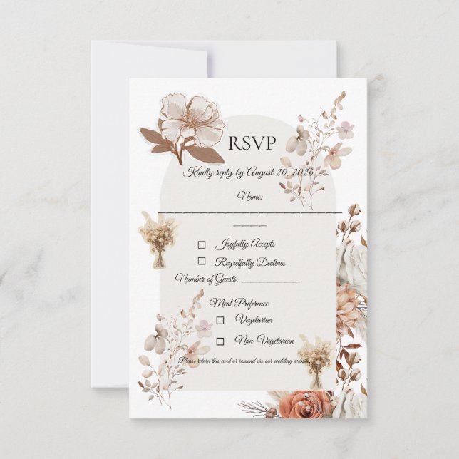 Tarjeta de respuesta de boda rústica neutral (Anverso)