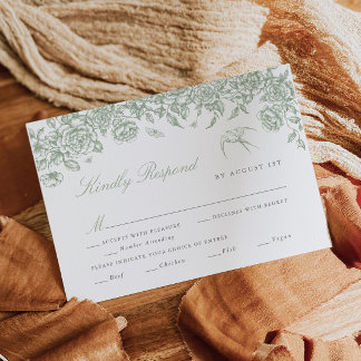 Tarjeta de respuesta de boda Sage Toile con opcion
