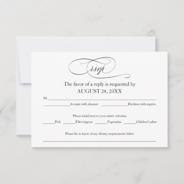 Tarjeta de respuesta de boda simple elegante en bl (Anverso)