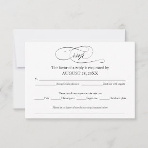 Tarjeta de respuesta de boda simple elegante en bl