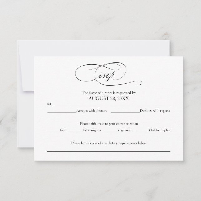 Tarjeta de respuesta de boda simple elegante en bl (Anverso)